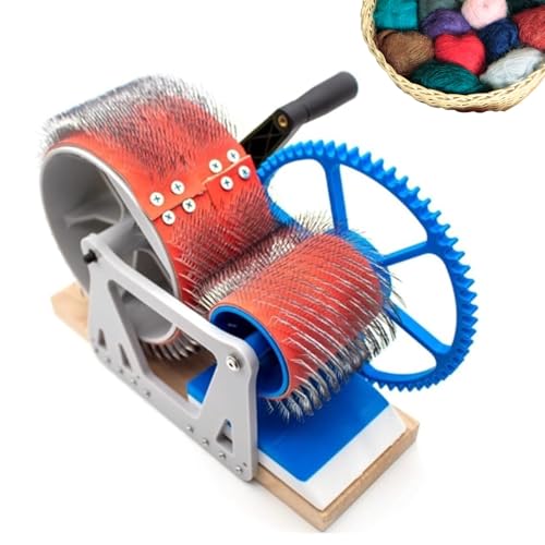 手動ウールフェルトドラムカード、手動ウールコーミングマシン、木製ウールブレンドボード、高速カラーミキシング、コーミング、スピニング、手回し式ドラムカード、DIYクラフトフェルト作り用のサムネイル