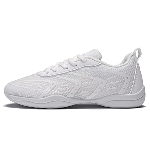 white Cheer Shoes for Womens Cheerleading shoes Girls Youth White Competition Cheerleading Gear Dance Shoe Sports Tennis Training Athletic Flats Breathable Soft comfortable kids cheer sneaker size3