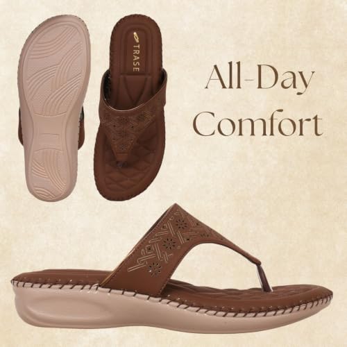 Image of TRASE Orthopedic Footwear for Women | Flat Ortho Slippers for Women Stylish | Soft Sole Ladies Chappal Fancy Comfortable Casual Footwear with Laser Cut Design