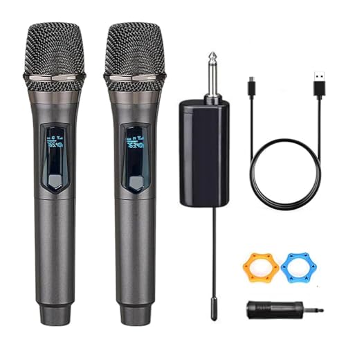 Wireless Microphone, Rechargeable Fixed Frequency Wireless Dual Microphone,Handheld Dynamic...