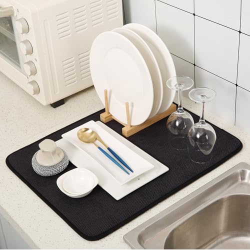 VESHE 2 Pack Microfiber Dish Drying Mat for Kitchen Counter,Ultra Absorbent Dish Drainer Mat ,Dish Drying Pad , Dish Rack Mat 20×15 Inch (Black) by VESHE - Image 5