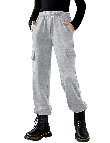 Arshiner Mädchen Jogginghosen Komfort Weichheit Sweathose Kinder Freizeithose Mode Sporthose mit Elastische Taille Hosen für Mädchen 5-6 Jahre Hellgrau
