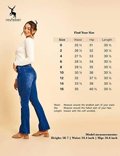 Resfeber Women's Ripped Flare Jeans Distressed Bootcut Jeans Stretch Bell Bottom Jeans #TOP5
