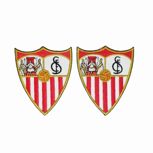 Parche Escudo Equipo de Fútbol, para Planchar o Coser, 2 Unidades Termoadhesivas de 8cm X 6cm, Bordado, Sevilla