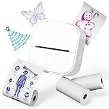 Memoqueen T02 Mini Printer, Transparent Thermal Sticker Print Pods, Bluetooth Portable Printers, Fun Creation Gifts for Holiday, DIY Travel, Memos, Study Notes, Compatible with iOS & Android, White