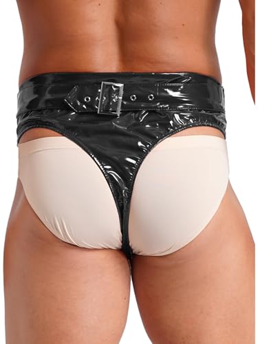 Men's Leather High Cut Thongs High Waist Booty Shorts Butt-Flaunting Sissy Panties Underwear2