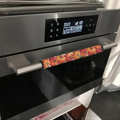Image of Dreaweet Autumn Pumpkin Design Fridge Handle Covers Set of 4 Fall Kitchen Decor Refrigerator Door Handle Covers Washable Universal Fit Microwave Oven Dishwasher,Keep Your Kitchen Appliance Clean