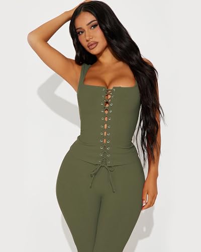 Image of 2 Piece Sets for Women Sexy Ribbed Crop Tops High Waist Bodycon Capri Pants Womens Summer Outfits Clubwear