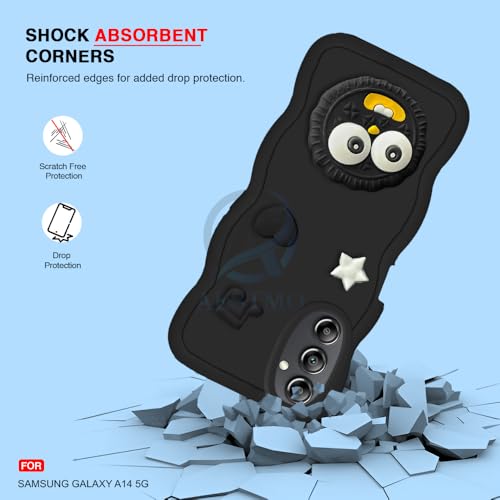 Image of AESTMO Back Case Cover for Samsung Galaxy A14 5G | 3D Cute Fun Cartoon Characters | Anti Slip Grip Cute Wave Curly Frame Shape | Full Body Protection Back Cover for Samsung Galaxy A14 5G (Black)