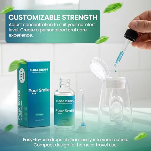 Puur Smile Concentrated Floss Drop Serum – 2oz Concentrated Mouth Wash to Use in Water Flosser | Natural Essentials Promotes Good Breath | Organic Spearmint Drop Supports Good Oral Health Alternate view