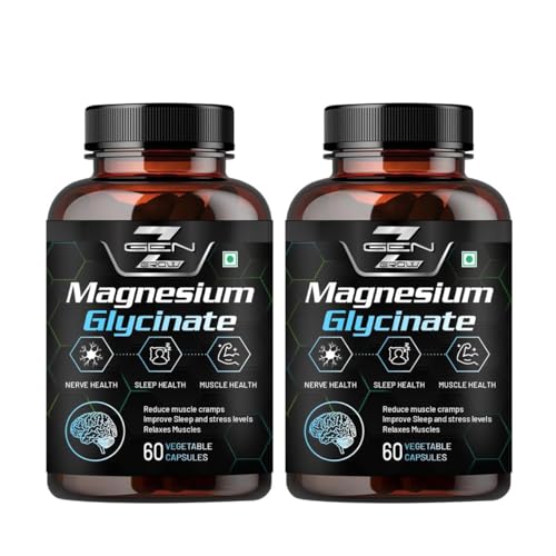 Image of Magnesium Glycinate Double Strength Bisglycinate with Oxide High Absorption Formula Supports Muscle & Nerve Health 60 Veg Capsules (Pack 2)