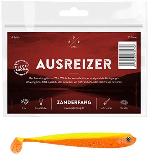 Zanderfang Gumowe ryby aktywne na promieniowanie UV, 12,5 cm – 4 sztuki w opakowaniu, szokujące gumowe przynęty na dorsz, sandacze i szczupaki