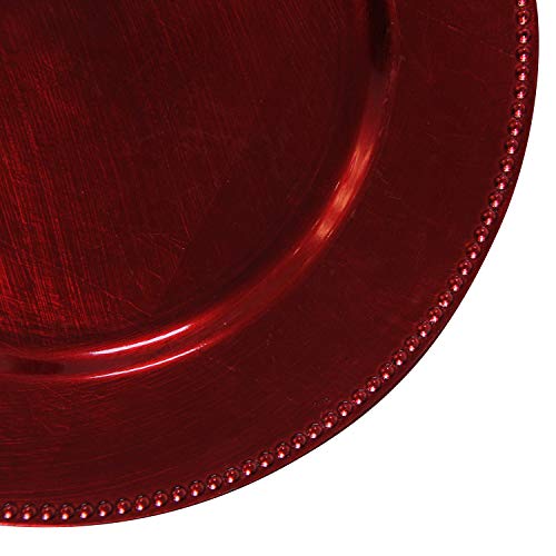 Welmatch Red Plastic Beaded Charger Plates - 12 Pcs 13 Inch Round Wedding Party Decroation Metallic Charger Plates (Red, 12) #TOP2