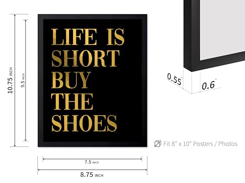 Image of Poster Master Life is Short Buy The Shoes Poster - Fashion Print - Positive Quote Art - Trendy Art - Gift for Women & Fashionista - Funny Wall Decor for Bedroom or Girls Room, 8x10 Black Framed