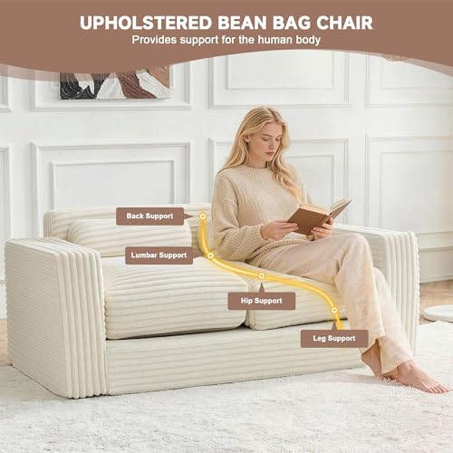 Paxato Bean Bag Chair Couch, Two Seat Giant Bean Bag Sofa for Adults, Boneless Loveseat Floor Sofa Couches for Living Room, Small Couch for Bedroom, Apartment, Office (Beige) - image 3