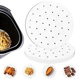 100pcs Air Fryer Liners, BESEGO 9inch Bamboo Steamer Liners, Premium Perforated Parchment Steaming Papers, Non-stick Steamer Mat, Perfect for 5.3 & 5.8 QT Air Fryers/Baking/Cooking
