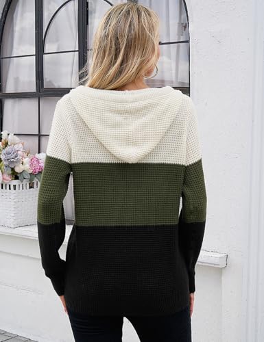 Image of CiCiBird Women's Fall Hoodies Sweater V Neck Waffle Knit Top with Pocket | Loose Fit, V Neck Button, Adjustable Drawstring, Long Sleeve, Kangaroo Pocket, Weekend Errands, Daily Wear, Work Casual