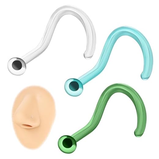 ZS 3Pcs Glass Nose Piercing Retainer Clear Nose Studs, 18G Curved Cartilage Conch Helix Clear Nose Rings Septum Piercing Jewelry for Men Women (Corkscrew nose stud)