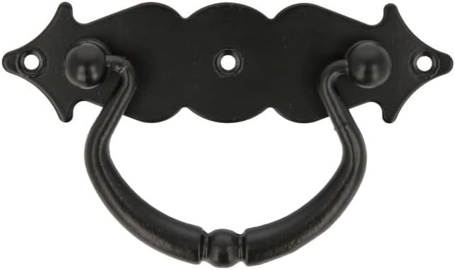 Amig - Horizontal Handle - Model 1003 - Made of Steel - Rustic Hardware - Dimensions: 100 x 31 mm - with Ring and Dotted or Smooth Plate - Ideal for Furniture - Finish: Black