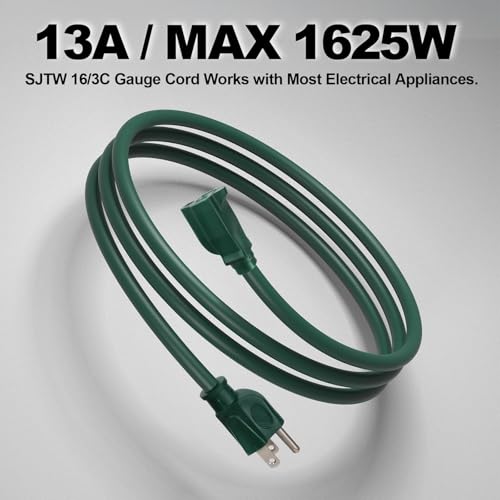 Image of EP 100FT Outdoor Extension Cord, 16 /3 SJTW Heavy Duty Green, ETL Listed