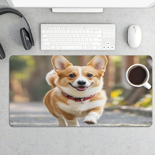 Running Corgi Alfombrilla de Escritorio Grande Blanco miniatura 5