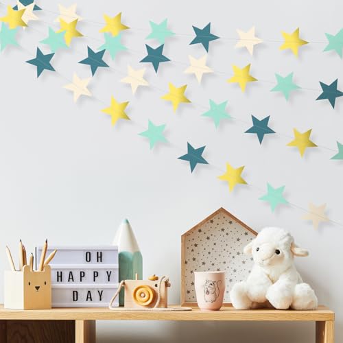Image of Patelai 130 Feet Glitter Star Garland Banner 2026 Party Decoration Double Side Star Hanging String Streamer Paper Twinkle for Graduation Wedding Birthday (Dark Green,Gold,Yellow,Light Green,Apricot)