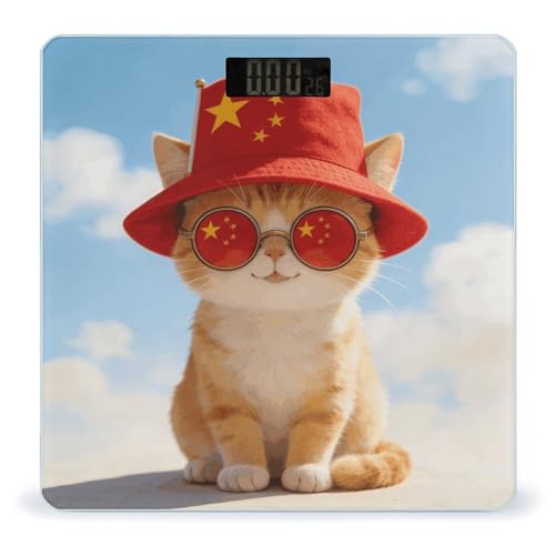 Báscula Digital de Baño con Diseño de Gato con Sombrero Patriótico miniatura 1