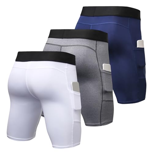 Leggings con costuras planas para hombre con compresión muscular y bolsillos XXL