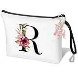Teouuas Trousse Personnalisée, Trousse de Maquillage Personnalisée, Porte-Clés Lettre Rose...