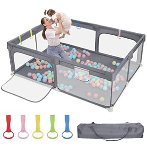 Dripex Laufstall Baby 150x180cm, Laufgitter Baby, Laufstall mit atmungsaktivem Netz, Laufgitter 210D Oxford Gewebe, Playpen, kinderlaufstall, Große Sicherheitsspielplatz, Grau