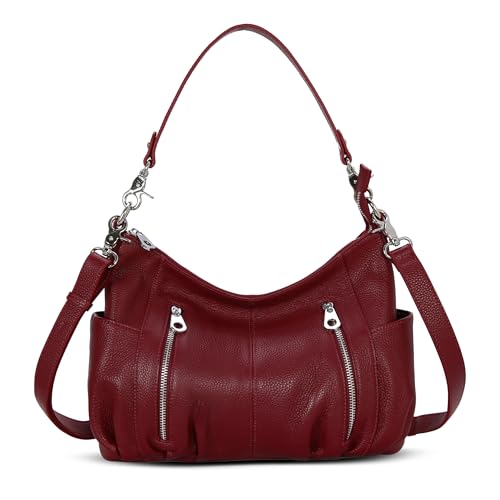 Image of HESHE Leather Crossbody Bags for Women Hobo Shoulder Bag Satchel Handbags | Genine Leather,2 Removable Straps,Multiple Zippers Pockets Hobo Bags Designer Travel Pocketbook Ladies Daily Work Tote Bag