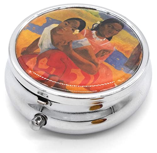MEDIPILL - Mini boîte à médicaments MED-J3-G ronde portable en métal - UNE PIECE - Petit distributeur de pilules de voyage pour sac à main - Boîte à pilules cardio - Gauguin Cover