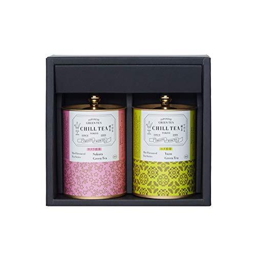 Un Coffret-cadeau de Thé Aromatisé par CHILL TEA Tokyo - Thé Vert 100% Japonais en Feuilles - Thé Vert Sakura(100g Feuilles), Thé Vert Yuzu (100g Feuilles)
