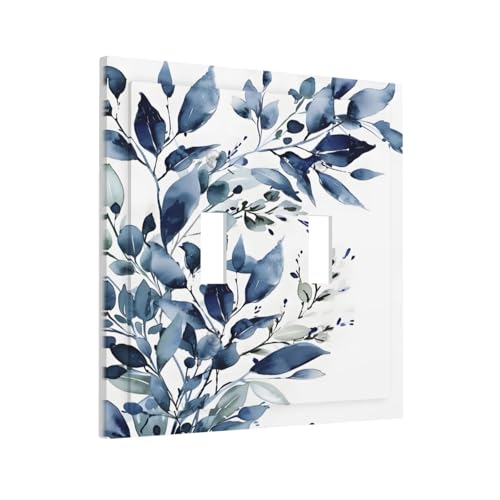 Placa de pared de 2 bandas con estampado rústico de eucalipto azul para interruptor doble 3