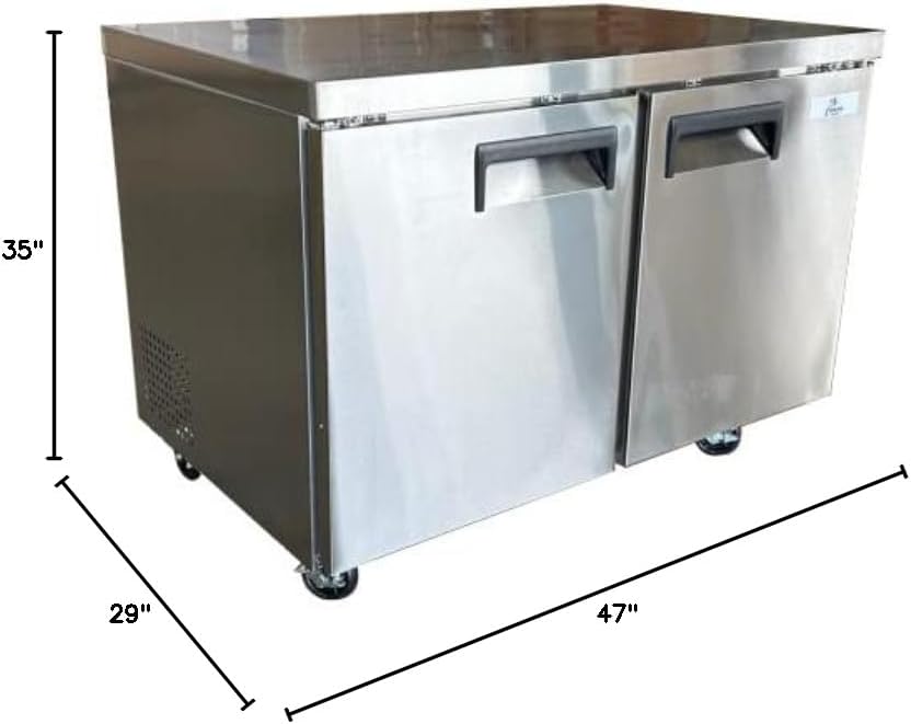 cooler depot Commercial Under Counter Refrigerator with Worktop 2 doors 48 Inches Width 13 Cu. Ft. 2 Shelves Cold Table Stainless Steel 33°F~41°F 115V/60HZ-AUR-12376