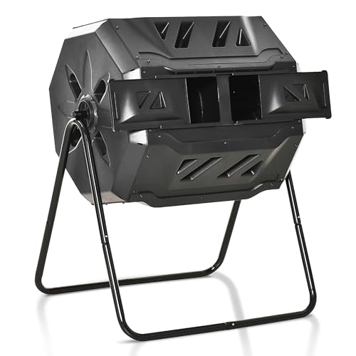 Outsunny Compostador Giratorio de 160L Contenedor de Compostaje de Jardín de Doble Cámara Compostadora con Aberturas de Ventilación y Patas de Acero 71x65x96 cm Negro