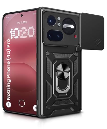 Image of WOW IMAGINE Tough Armor Bumper Mobile Back Case for Nothing Phone 4A Pro | Sliding Camera Cover | Shock Proof 360 Protection | Hybrid PC + TPU | Ring Holder with Kickstand - Black