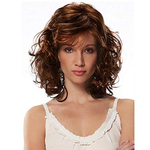 Corto Pelucas de las Mujeres Rizadas Ombre Rubio con Pelucas de la Onda Levemente Mullidas de Brown Pelo Sintético de la Fibra de la Temperatura Alta con las Pelucas del Casquillo, Brown