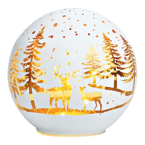 levandeo Sfera decorativa a LED, 15 cm, in vetro bianco, decorazione natalizia, decorazione da tavolo, con timer, lampada da tavolo