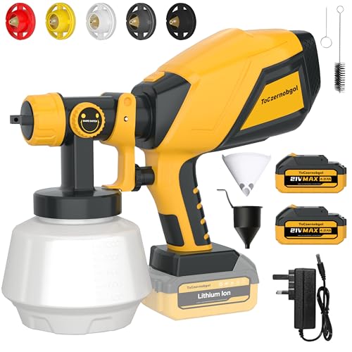 Cordless Paint Sprayer 21V 2×4.0Ah Batteries 1200ML High-Power Electric Fence Spray Gun with 5 Nozzles & 3 Patterns Adjustable Spray Width Easy-to-Clean Sprayer for Furniture Cabinets & Walls
