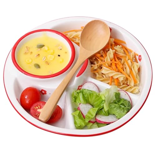 YDHSIKK Vajilla con Platos divididos, Plato de Postre Dividido Reutilizable con 4 Secciones Compartimentos, Juego 1 Plato Redondo Cena 8 Pulgadas, Fruta cerámica, Resistente a los arañazos(Red)