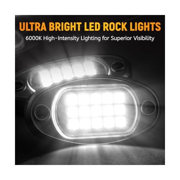 YONEDA 12 Pods White Rock Lights 6000K Ultra Bright LED Neon Underglow Lights IP68 Waterproof for Trucks SUV UTV ATV RZR Car Boats Pickup Motorcycle with 32.8in Extension Wire - Image 3