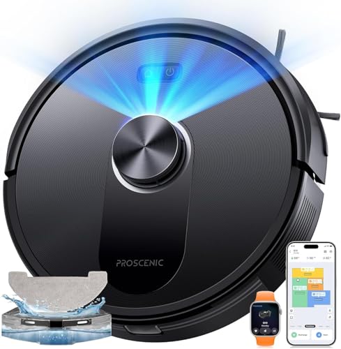 Proscenic Q10 Robot Aspirador 8000 Pa/200Min Autonomía con Fregado, Navegación LIDAR, Adaptación Alfombras, por App/Voz/Control Remoto/Apple Watch para Suelos, Alfombras y pelos de Mascotas