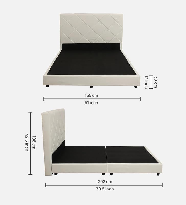Image of Mintwud Pepperfry Solid Wood Queen Size Bed Without Storage for Bedroom Furniture | Upholstered Leather Bed Wooden Double Bed Cot Palang for Living Room Home and Hotels (Beige Finish)