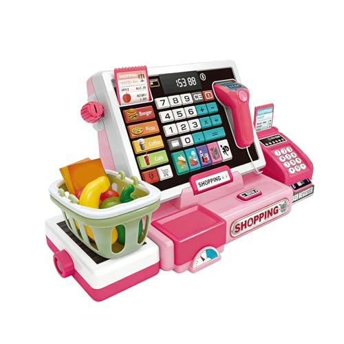 Juego de cajas registradoras: juguetes educativos con escáner y calculadora, tiendas de juguetes educativos y accesorios para cajas registradoras para niños de 4 a 6 años, juego interactivo de