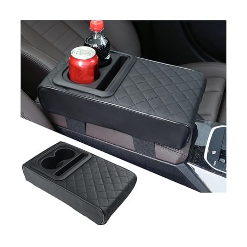 Image of Osilly Car Center Console Armrest Pillow with Cup Holder, Leather Middle Console Protection Cushion with Phone Holder, Memory Foam Auto Arm Rest Box Cover, Universal Vehicle Accessories (Textures)