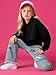 Voxikidio Size 7 8 Years Girls 3PCS Fashion Outfits Set Cropped Hoodie Sweatshirt Cami Top Printed Jeans Fall Winter Clothing Set Black(6-7