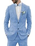 Linen Suit for Men 2 Piece Linen Suit Blazer Pants Set Causal Suit for Men Sky Blue Suits for Men Bi
