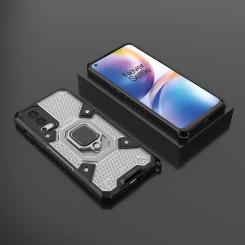 Image of Polycarbonate, Thermoplastic Polyurethane OnePlus Nord 2 5G Hybrid Shockproof Case Rotating Ring Holder and Kickstand in-Built Bumper Back Cover for OnePlus Nord 2 5G (Black)