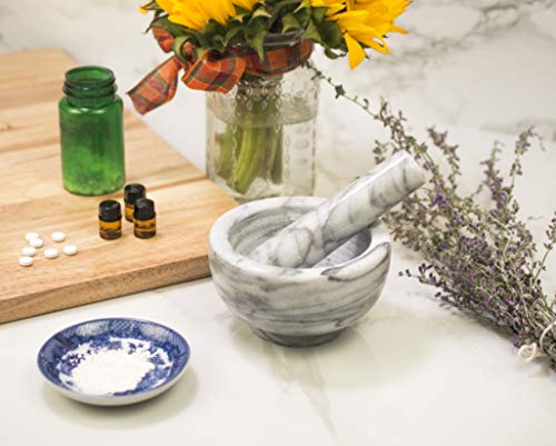 Hic Mortar And Pestle Spice Herb Grinder Pill Crusher Set, Solid Carrara Marble, 4-Inch X 2.5-Inch #TOP6